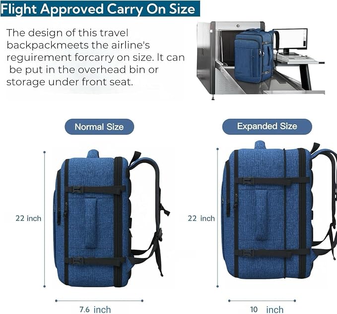 55L Extra Large Travel Backpack for Men & Women, 60L Expandable Big Capacity For Airplanes, Travel Gifts for Men Women, Carry On Backpack Fits 18.4 Inch Laptop, Luggage Suitcase Daypack Bag, Blue - Image 4