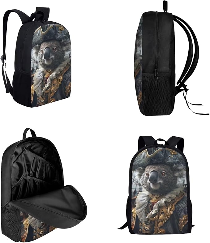 17 Inch Animal Print School Backpack And Lunch Box Set for Kids Lightweight Funny Pirate Koala Backpack for Boys Girls Sturdy School Bag with Insulated Lunchbox Pencil Case Student Bookbag - Image 3