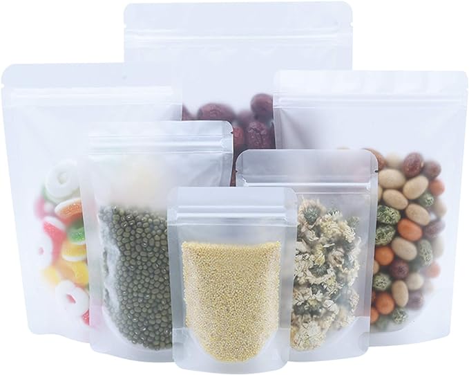 PABCK 100 Pcs 5.9x8.66 inch Resealable Stand Up Bags Matte Clear Zipper Lock Heat Seal Pouches with Tear Notch for Zip Food Storage Lock Packing by PABCK