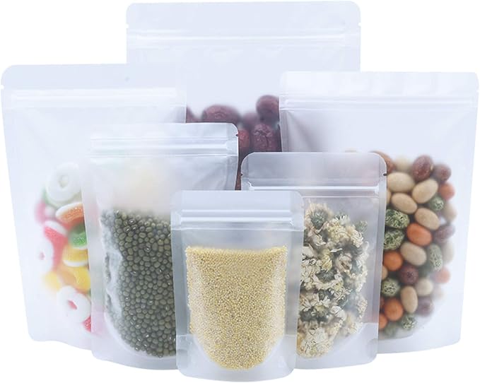 PABCK 100 Pack Resealable Stand Up Bags Matte Clear Zipper Lock Heat Seal Pouches with Tear Notch for Zip Food Storage Lock Packing 14x20cm (5.5x7.9 inch) by PABCK