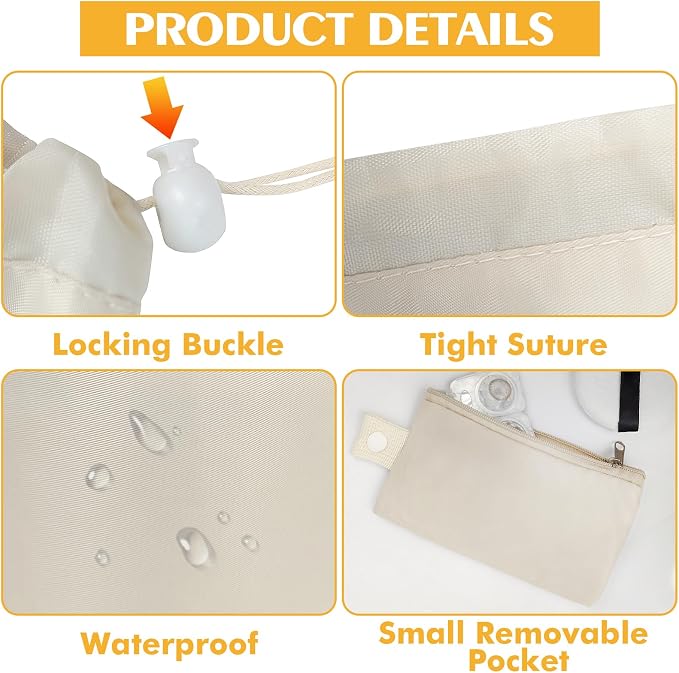 INVODA Drawstring Makeup Bag for Women Cosmetic Bag Large Travel Make up Bags Portable Barrel Toiletry Bag Toiletries Pouch Travel Cosmetic Organizer (White) - Image 8