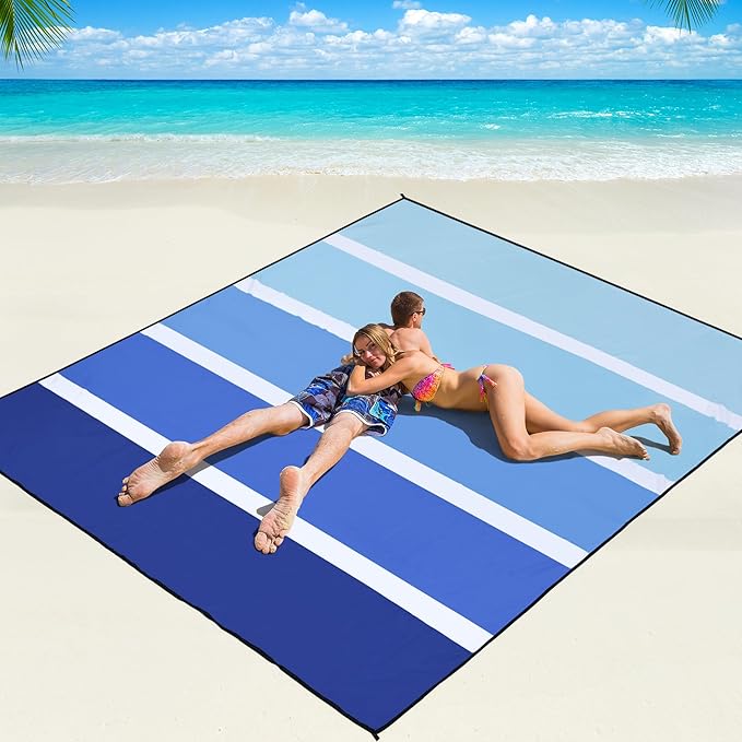 WIWIGO Beach Blanket Waterproof Sandproof Beach Mat 79" X 83"/10'x9'for 2-8 Adults Quick Drying Outdoor Picnic Mat Beach Accessories for Travel, Camping, Hiking by WIWIGO
