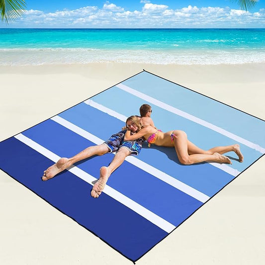 WIWIGO Beach Blanket Waterproof Sandproof Beach Mat 79" X 83"/10'x9'for 2-8 Adults Quick Drying Outdoor Picnic Mat Beach Accessories for Travel, Camping, Hiking by WIWIGO
