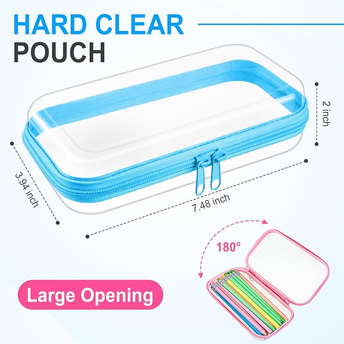 Sanwuta 6 Pcs Clear Hard Zipper Case Plastic Zipper Pouches Transparent Makeup Bag Pencil Case Pouches Toiletry Diaper Bag for Travel Toy Storage Organizer Bins(Colorful,7.48 x 3.94 x 2 Inch) - Image 2