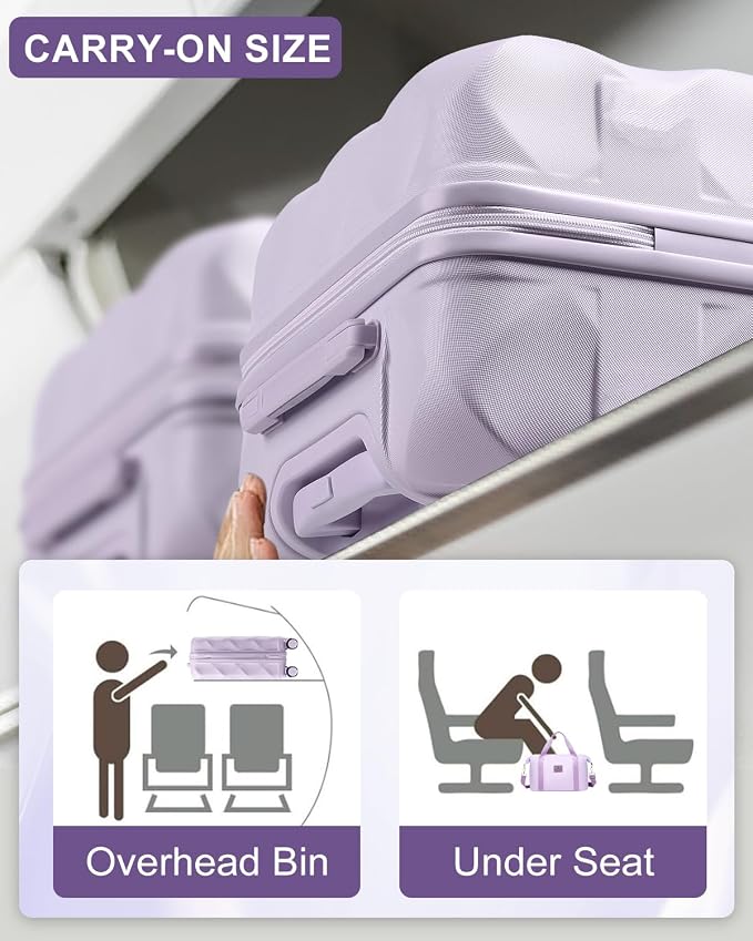 Somago Luggage Set of 3 Piece Suitcase Set Carry On Luggage with YKK Zipper TSA Lock ABS Hardside Luggage Spinner Wheels, Light Purple - Image 7
