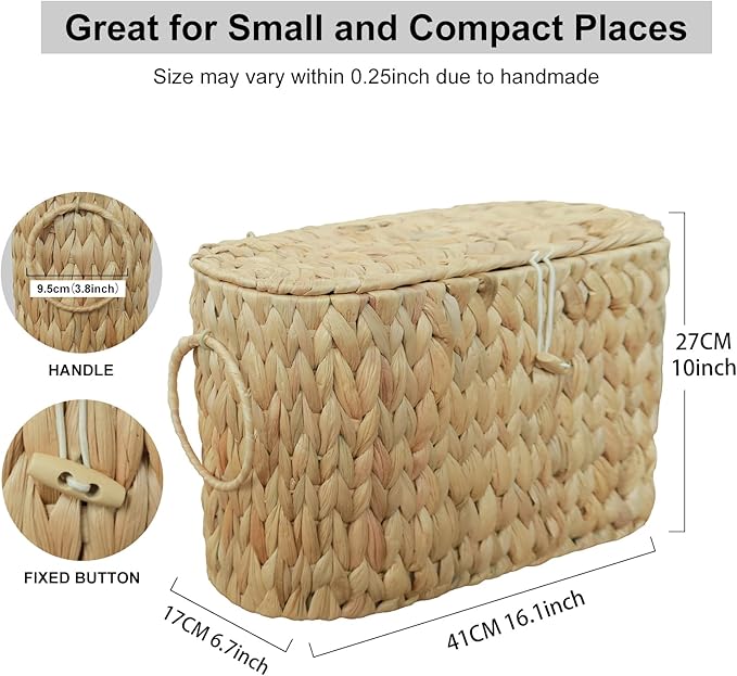Coeusy Toilet Paper Basket with Lid,Wicker Basket for Bathroom Organizers and Storage,Holds Up to 6 Mega Rolls, Decorative Hand-Woven Rattan Bathroom Decor Accessories,Natural Water Hyacinth - Image 4