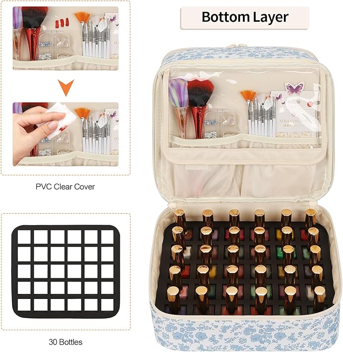 Ethereal Nail Polish Organizer Bag, Holds 30+ Bottles(15ml/0.5 fl.oz) UV Nail Lamp, Gel Polish Travel Storage Bag for Nail Kit, Gift for Manicurist, Girls - Image 4