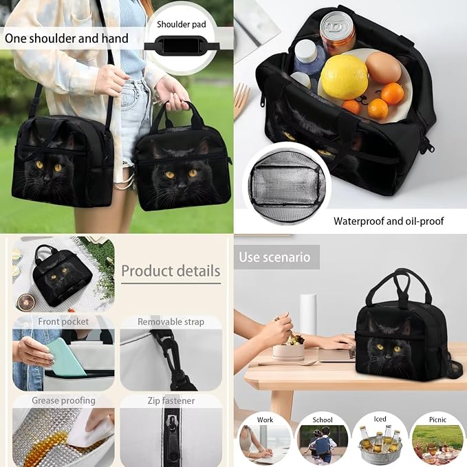 Boys Girls Black Cat Laptop Backpacks School Bag Schoolbag Handbag Pencil Case Pouch Organizer Water Bottle Holder Portable Bookbag Daypack Lunch Bags for School Travel Office Hiking - Image 6