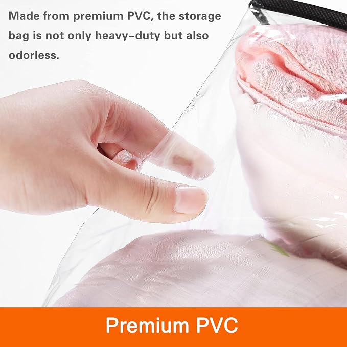 Vieshful 3 Pack Clear Comforter Storage Bag, 60L Clothes Storage Bag with Zipper Closet Organizer, Plastic Storage Containers Moving bags for Comforter, Blanket, Bedding, Duvet, Toys - Image 3