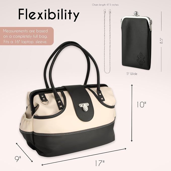 Borsali Weekender Bag for Women - Travel Carry On Duffel -Vegan Leather with Travel Wallet, Packing Cubes, Shoe Covers & Glasses Case (Cream/Black) - Image 3
