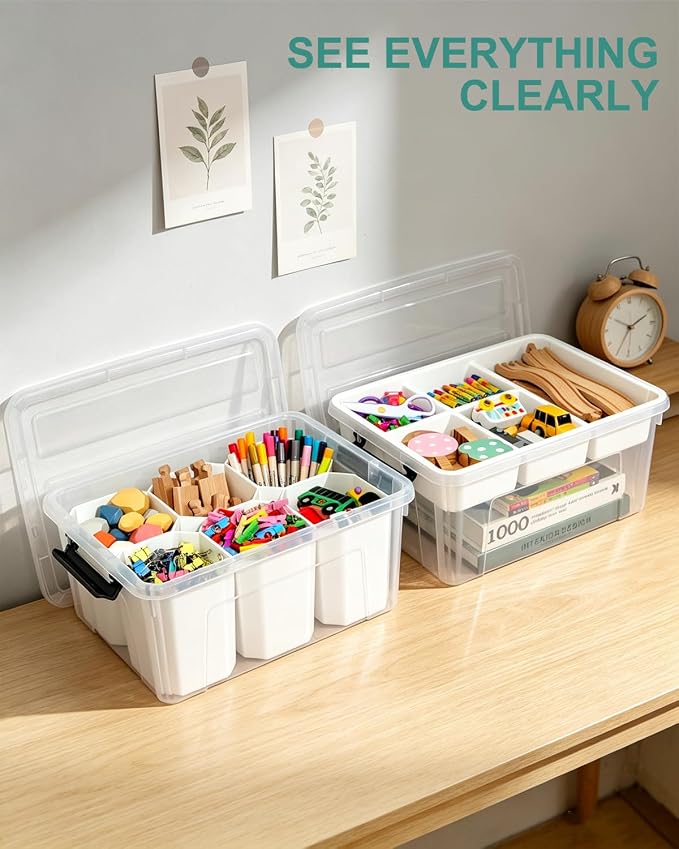 EOENVIVS 17 QT Clear Craft Storage Organizer Box with Removable Tray, Plastic Storage Bins with lids for Kids Art Supplies, Toys, Beads, Tools, Sewing & Classroom - Image 3
