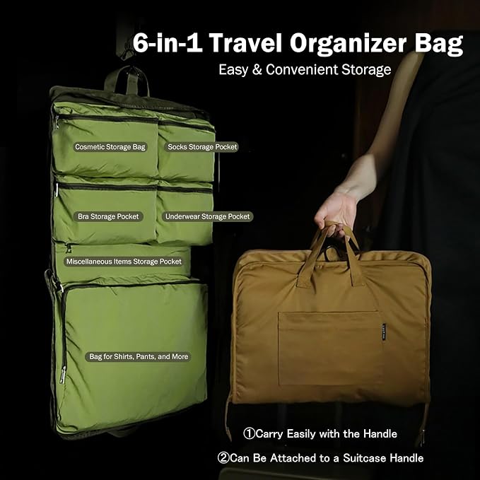 TABITORA Travel Clothes Organizer Hanging Compression Packing Cubes Hanging Travel Organizer Camp Organizer Hanging Travel Bag Travel Cases Carry On Closet (TeaBrown) - Image 2
