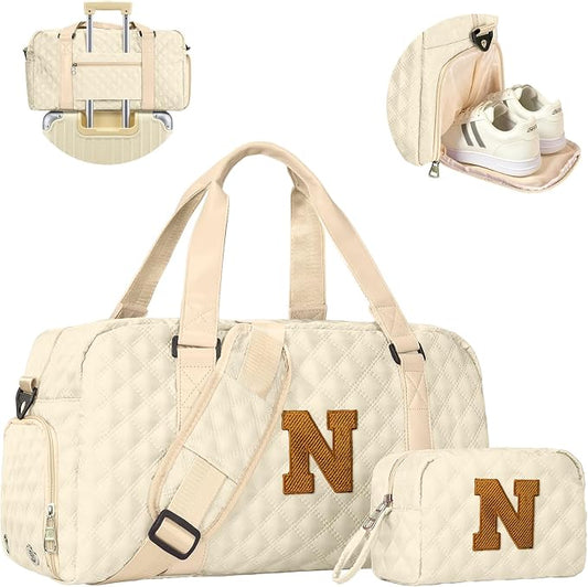 Elilier Womens Birthday Gifts, Initial Travel Duffel Bag Gym Bag, Teacher Appreciation Gift, Personalized Weekender Bag, Monogram Mothers Day gifts by Elilier