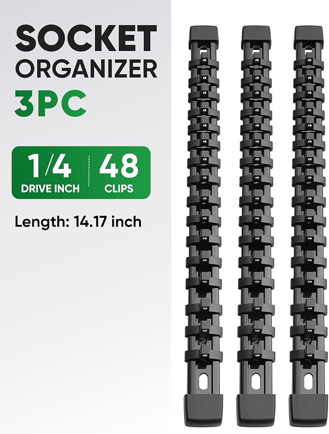 ALOANES 3PC ABS Socket Organizer, Socket Rails Fit 1/4 inch Drive | Portable Heavy Duty Socket Holders Hold up 48 Sockets for Toolbox Drawer Bags(Black) - Image 2