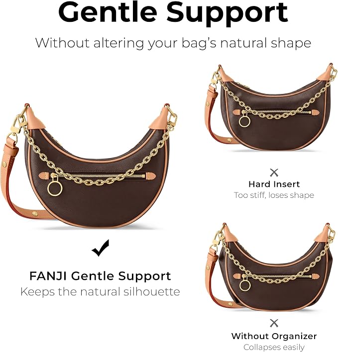 Purse Organizer Insert for Moon-Shaped Handbags (Small) — Compatible with LV Loop (PM) | Lightweight Slim Curved Bottom Liner ——Size 17 (7.3" L x 3.7" H x 2.2" D) - Image 7