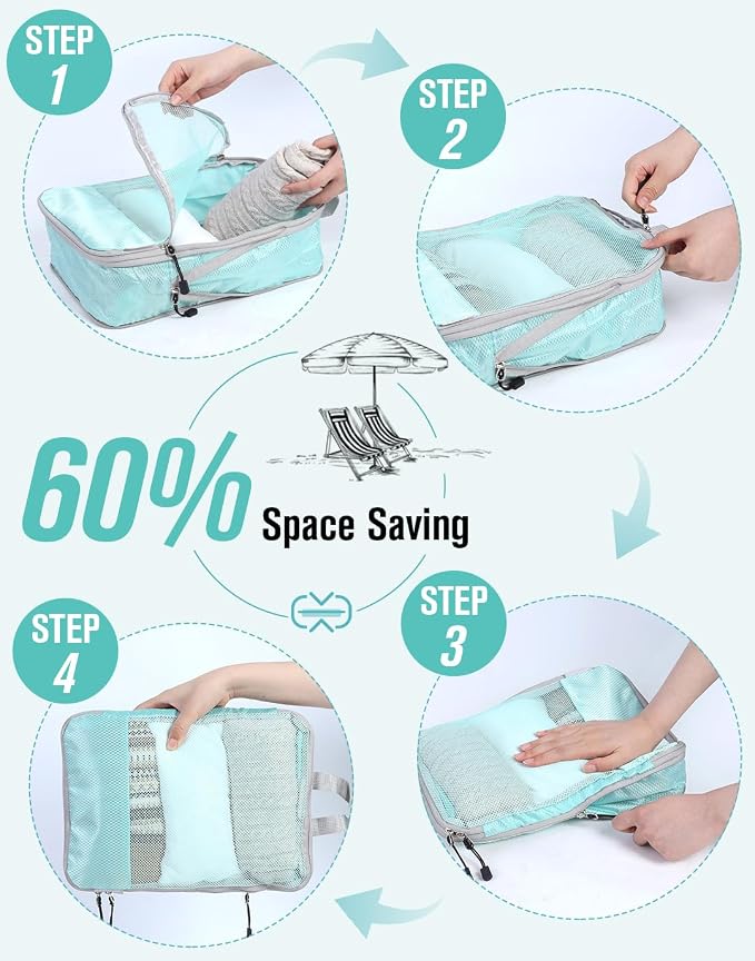 WOOMADA Compression Packing Cubes for Suitcases Travel Essentials 6 Set Rectangle Mesh Expandable Travel Bags Organizer for Luggage - Image 3