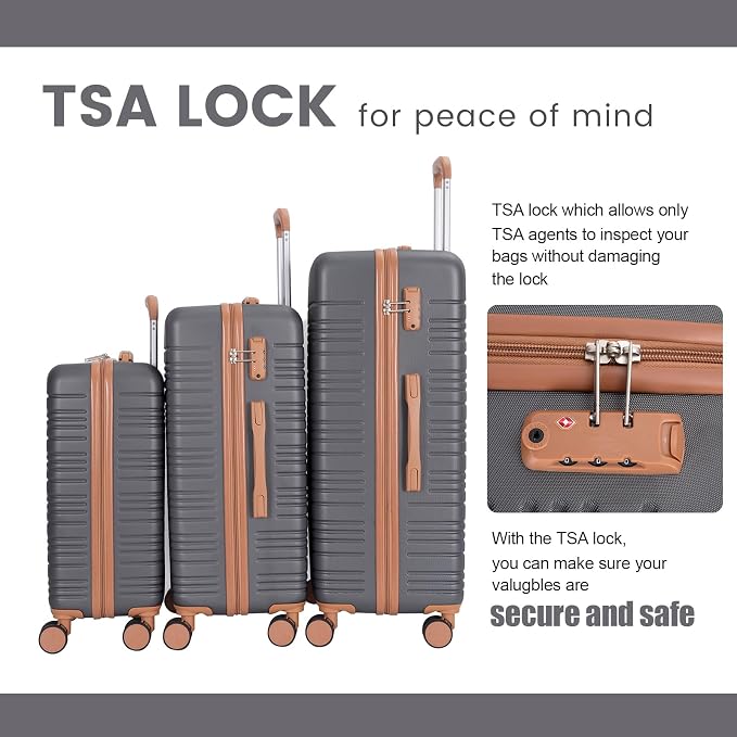 Amalodie Luggage Sets 5 Piece,Suitcases with Double Spinner Wheels,Hardcase 3 set Luggage with TSA Lock and Waterproof Travel Duffle Bag - Image 3