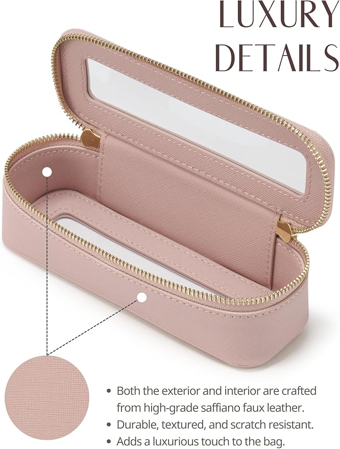 Popvibe Makeup Brush Travel Case Slim Makeup Bag for Women Clear Cosmetic Bag Cute Makeup Case Pink Toiletry Bag for Traveling Transparent Car Makeup Bag Aesthetic Makeup Brush Bag - Image 6