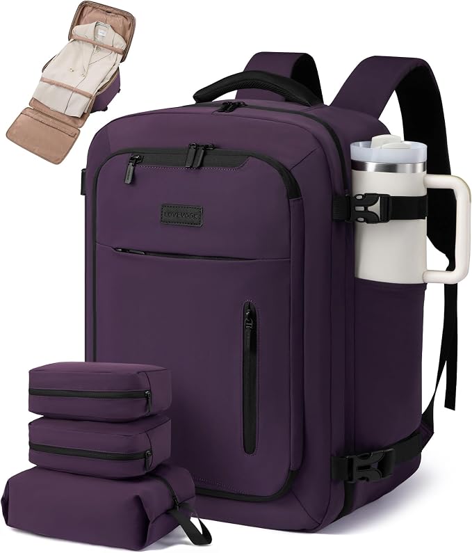 LOVEVOOK Travel Backpack for Women Men with Garment Bag, 40L Carry on Backpack as TSA Personal Item Flight Approved, Luggage Daypack Fits 17.3" Laptop, Overnight Business Weekender Travel Essential by LOVEVOOK