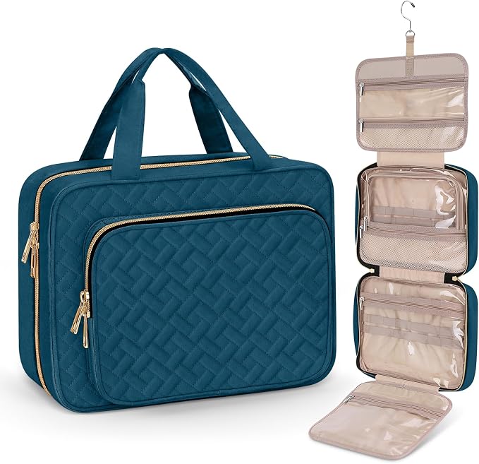 Wedama Toiletry Bag for Women, Large Cosmetic Travel Bag, Hanging Toiletry Bag for Bathroom, Thickened PVC Waterproof Makeup Bag, Toiletries Bag for Travel Business Trips and Camping, Dark Blue by Wedama