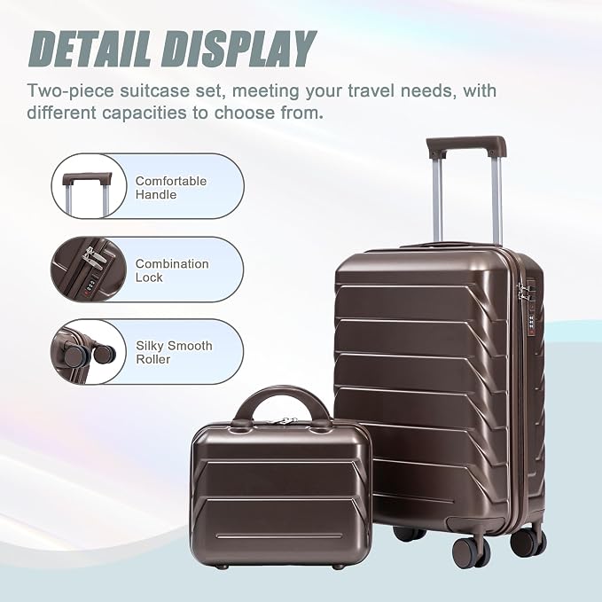 20+14 Inch Hardshell Luggages, Lightweight Durable ABS Suitcase with Spinner Wheels - Image 2