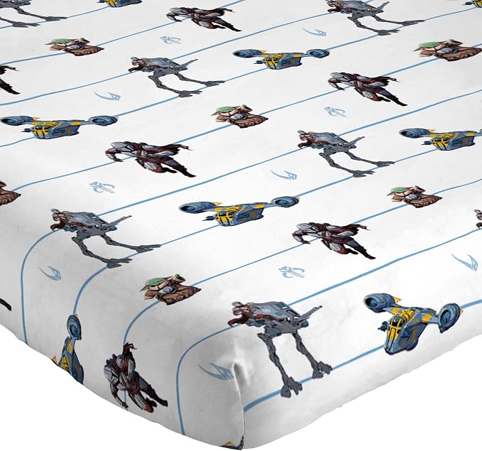 Jay Franco Kids Sheet Set with Fitted, Flat Sheets & Pillow Cover - Ultra-Soft Bedding with Pillowcase for Room Decor, White - Star Wars Mandalorian, 4 Piece Full - Image 2