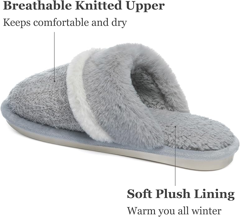 MAXTOP Womens Cozy Memory Foam Slippers Soft Warm Slip On Faux Fur House Slippers,Anti-Skid Rubber Sole,Creative Gifts for Women Mom Girlfriend