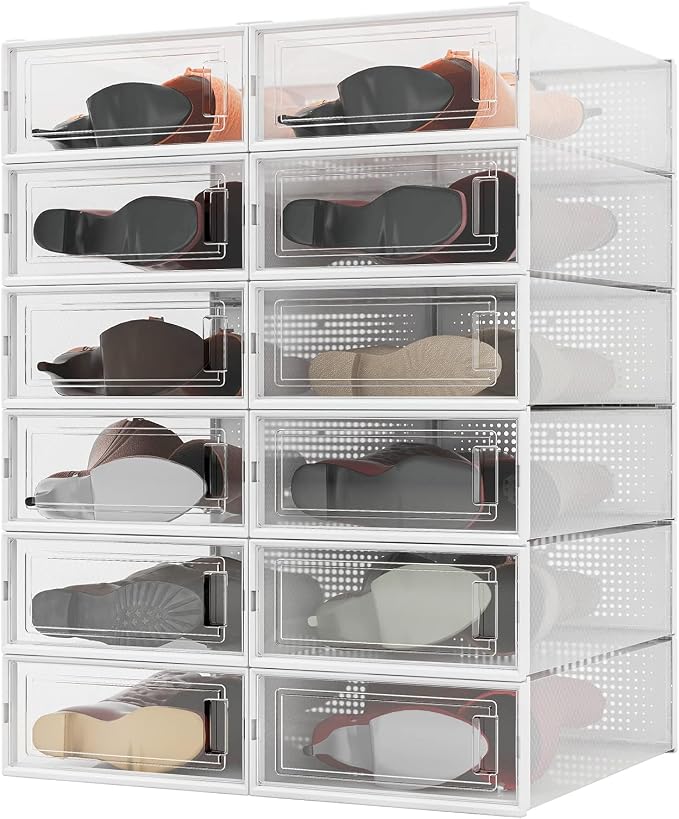12-Piece Boot and Shoe Storage Box, Stackable Clear Plastic Shoe Box, Space-Saving Shoe Organizer for Boots, Sneakers, and High Heels, Clear by PARANTA