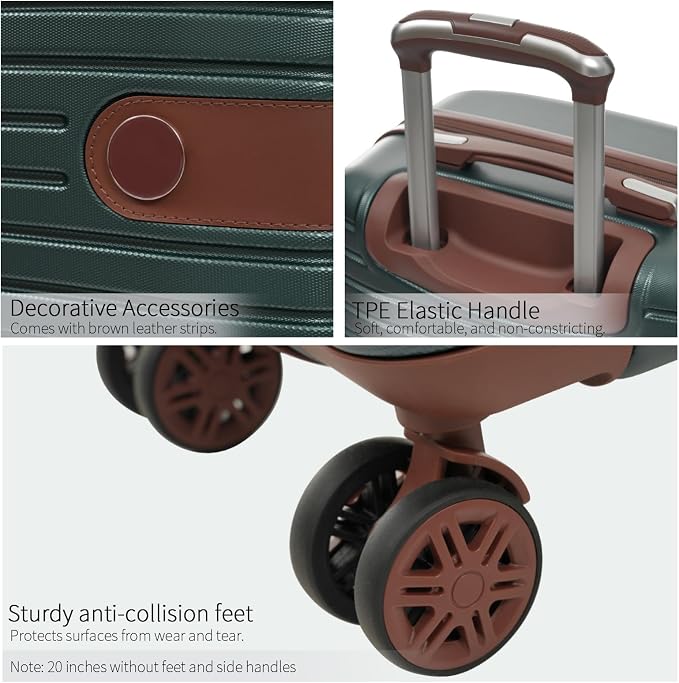 3 Piece Carry On Luggage Sets, 20 Inch Airline Approved Hard Shell Suitcase with TSA Lock & 360° Spinner Wheels, Travel Set with Duffel Bag for Women (Green) - Image 8