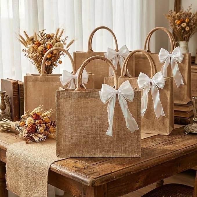 Large Burlap Tote Bags Set with Handles,Jute Tote Waterproof Reusable Bridesmaid - Image 3