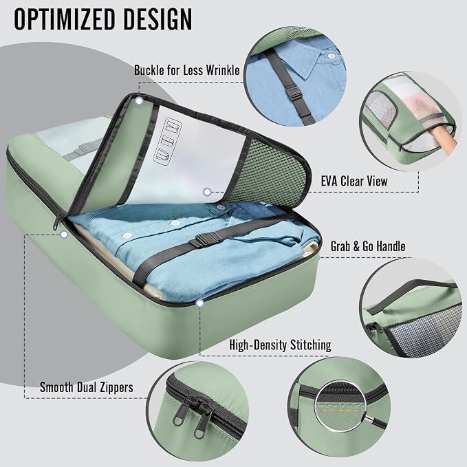 Veken 10 Set Packing Cubes for Travel Essentials,Anti-Wrinkle Buckled Suitcase Organizer for Shoe & Toiletry Bag,Carry On Luggage Bag with 99+ Count Mesh Holes for Airplane & College Dorm Accessories - Image 4