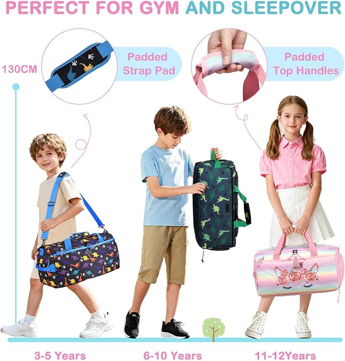Kids Duffle Bag,VASCHY Travel Bag for Toddler Children Girls Water Resistant Overnight Duffel Ballet Dance Sport Carry On Weekender Bag with Shoes Compartment Dry Wet Pocket Unicorn - Image 7