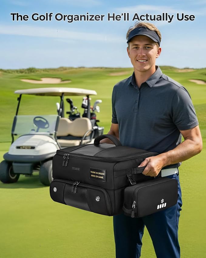 YOREPEK Upgraded Golf Trunk Organizer, Golf Gifts for Men, with Removable Insulated Pouch&Dust-Proof Protective Layer, Multi-Compartment fits 2 Pairs of Shoes, Golf Accessories - Image 3