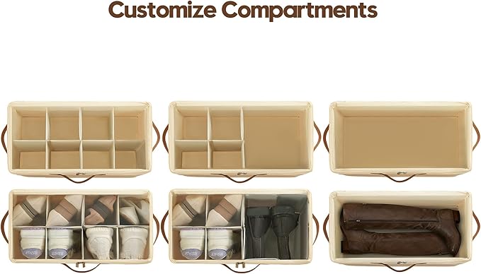 Varhomax Shoe Organizer Box for Closet, Small Fabric Storage Basket 3 Pack | Foldable Shoe Bin with Adjustable Dividers & Clear Cover, Saving Space Sneakers & Sandals Containers for Entryway, Cubby - Image 5