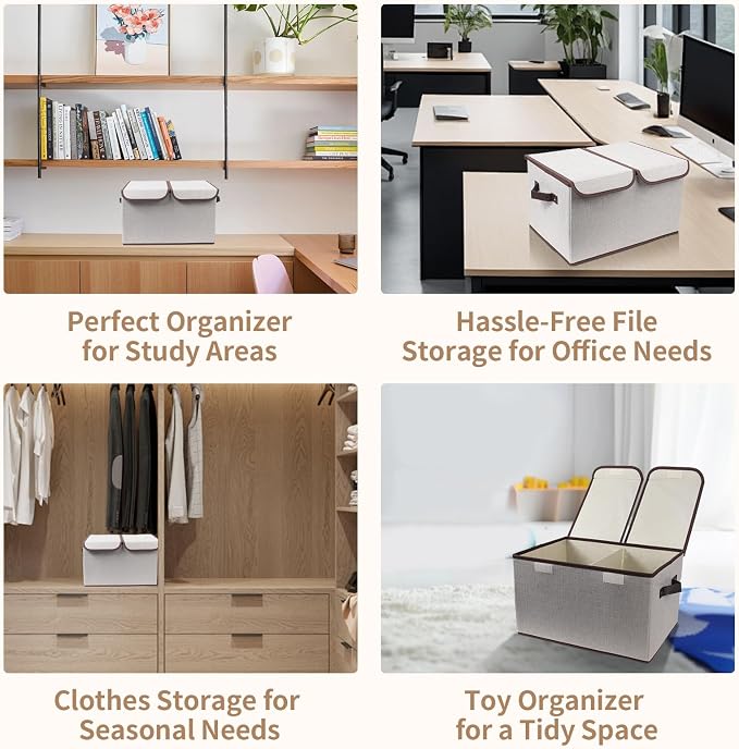Foldable Fabric Storage Box, 16.5 x 11.8 x 9.8 inches (L x W x H), with Double-Lid & Dividers, Large Organizer for Home, Closet, Office(Grey) - Image 6