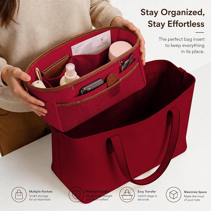 GIVLEFLY Purse Organizer Insert for Tote Bag, 13.78 Inch Satin Bag Organizer, Multi Pocket Handbag Organizer for Everyday Totes - Image 5