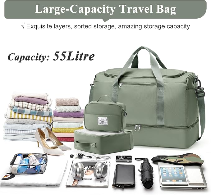 Extra Large Travel Duffle Bag, Carry-On Weekender Bags for Women Travel | Overnight Weekend Bag with Shoes Compartment for Travel Business Trips Sport Hospital,3 Pcs Set,Olive Green - Image 3