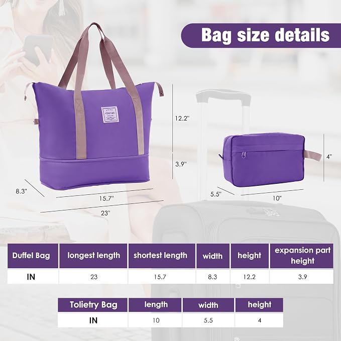 Merax Softside Luggage Set Lightweight 3 Piece Suitcase with Duffel Bag | Expandable Upright Travel Spinner Luggage 22" 26" 30",Purple - Image 3