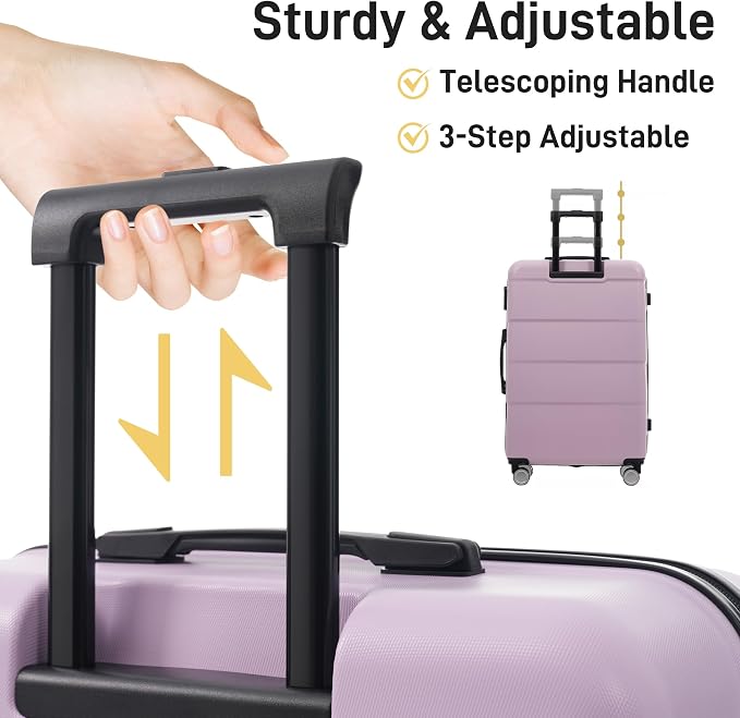 Merax Luggage Sets 3 Piece, Suitcases with Spinner Wheels,Pink Purple | Lightweight Travel Luggage with Lock, ABS Hardshell Suitcase Set 20/24/28 IN - Image 4