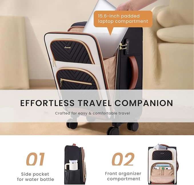 LOVEVOOK Carry on Luggage 22x14x9 Airline Approved, Waterproof Carry on Suitcase with 3 Pouches,Lightweight Softside Underseat Travel Luggage with 360° Spinner Wheels,TSA Lock for Travel Business - Image 4
