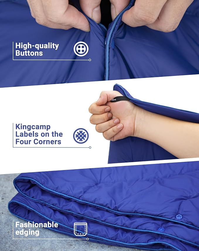 KingCamp Ultralight Camping Blanket, Packable Down Alternative Puffy Wearable Blankets Weatherproof Warm Package Quilt with Snap Buttons for Outdoor Hiking Travel Picnic Stadium (69" L x 53" W, Navy) - Image 5