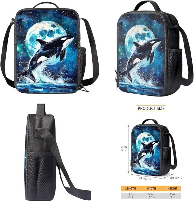 Killer Whale Girls Backpacks Ages 10-12/8-10/6-8 with Lunch Box Galaxy Moon Kids Middle School Bookbag Lunch Bag Pencil Case Book Bag Lunchbox Schoolbag Water Bottle Holder Set Back Pack - Image 5
