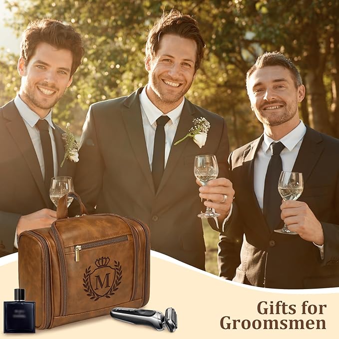 Personalized Mens Large Leather Travel Toiletry Bag Hanging Dopp Kit Grooming with Laser Engraved Initials, Custom Monogrammed Gifts for Groomsmen Groom Boss Friend Brother, Mustard Letter Z - Image 3