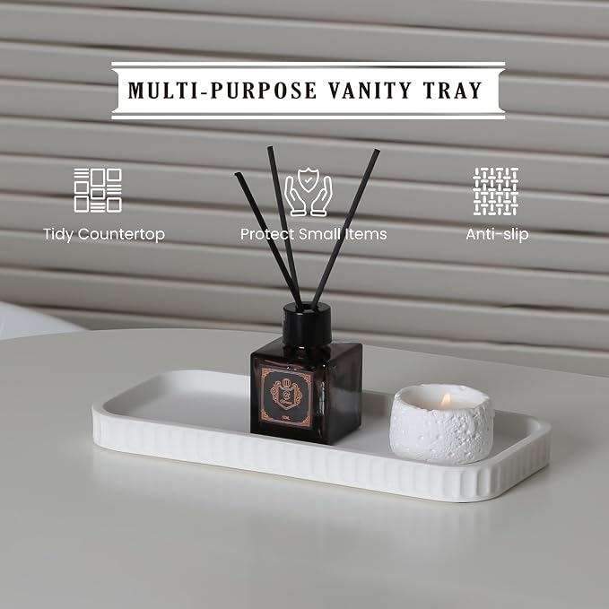 INIUNIK Bathroom Accessory Set - 6 Pieces Bathroom Accessories Set Complete with Soap Dispenser, Toothbrush Holders, Tumbler, Vanity Tray and 2 Qtip Holder for Home Organizer and Decor, White - Image 8