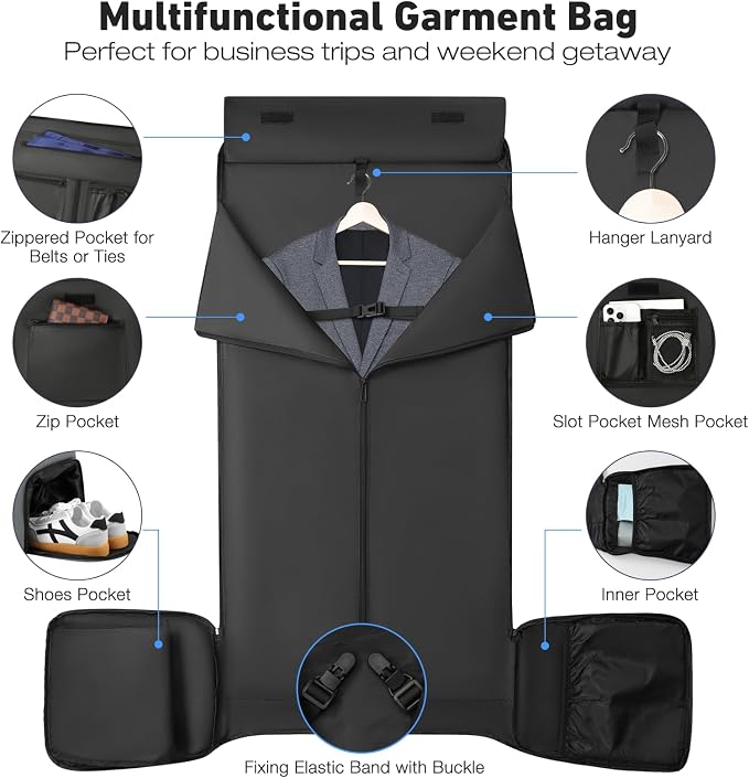 Garment Duffle Bags for Travel,Convertible Garment Bag with Shoes Compartment,Suit Carry-on Bag Expandable with Shoulder Strap for Men and Women Business Trip,Weekend,Wedding(Grey) - Image 3