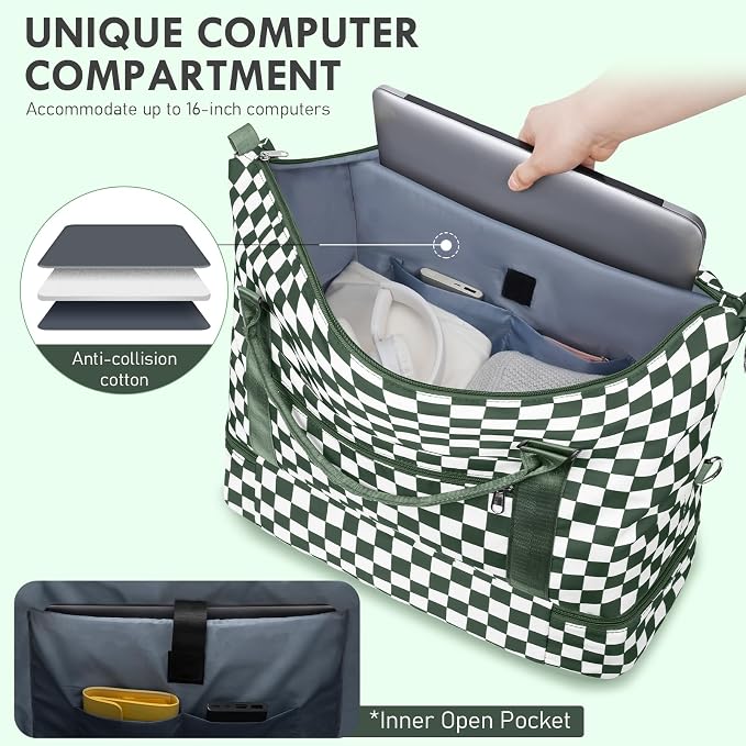 WOOMADA Weekender Overnight Bag for Women, Carry on Shoulder Travel Duffel with Shoes Compartment,Gym Bag with Toiletry Bag - Image 3