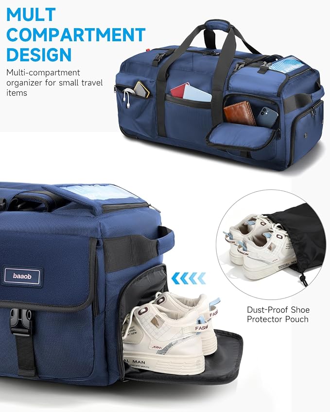 Foldable 90L Rolling Duffle Bag with Wheels | Large Travel Duffle Bag with Shoes Compartment Waterproof Bag for Gym, Weekend & Overnight Trips | Includes 3 Packing Cubes - Image 5