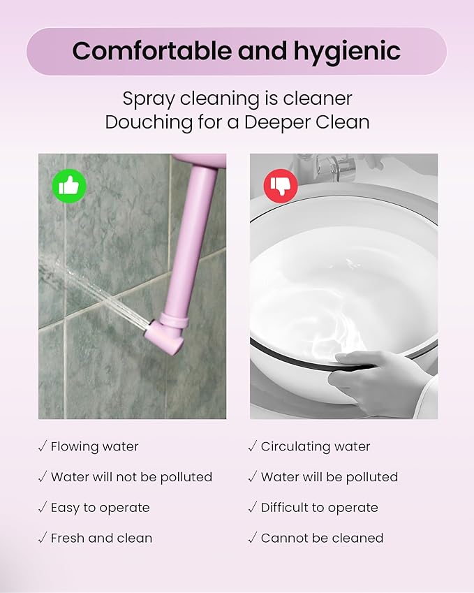 Portable Bidet for Travel & Camping - Manual Squeeze Handheld Peri Bottle for Feminine Hygiene, 3 Leak-Proof Seals, Extendable Sprayer with Rotating Nozzle for Men & Women (Light Purple, General)