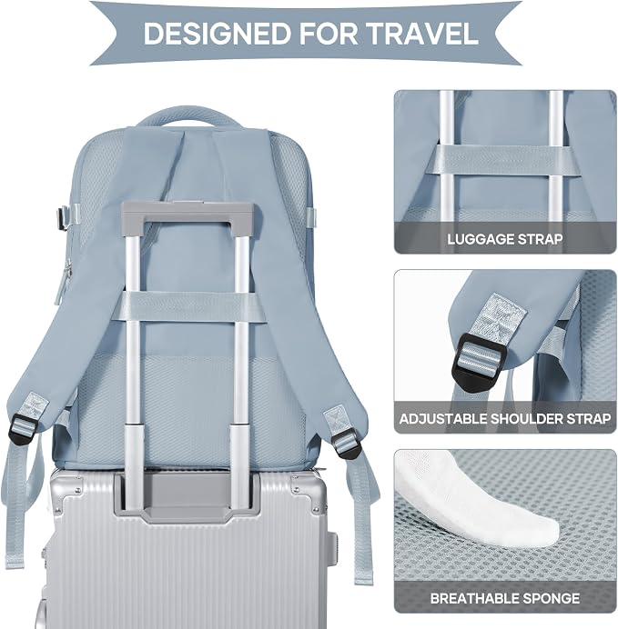 coowoz Travel Backpack For Women Men,Carry On Backpack,Hiking Backpack Waterproof Outdoor Sports Rucksack Casual Daypack travel essentials（Gray Blue） - Image 6