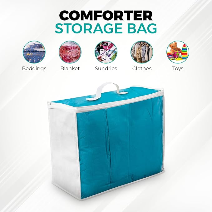VitalUp 3 Pack Clear Plastic Storage Bags, Durable Zippered Storage Bags for Comforters, Blankets, Clothes, and Bedding - Breathable Nonwoven with Clear Front for Easy Organizing 20x20x8 - Image 2
